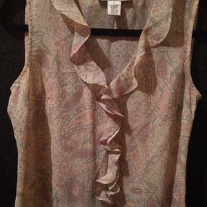 Sleeveless Blouse Cream w/Grey and Light Pink Design By Nine and Company Size 4